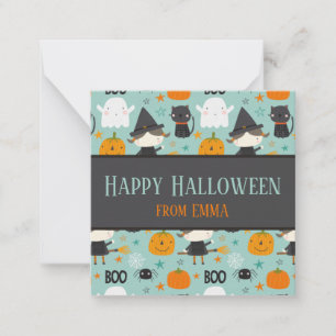 Aangepaste naam Turquoise "Happy Halloween" Notitiekaartje