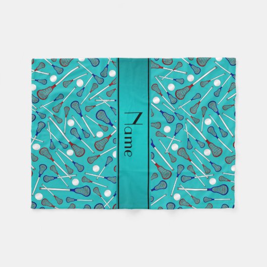 Aangepaste naam turquoise lacrosse patroon fleece deken (Voorkant (Horizontaal))