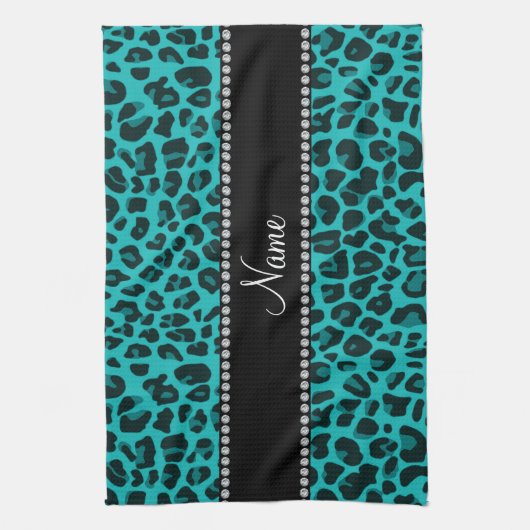 Aangepaste naam turquoise leopard patroon theedoek (Verticaal)