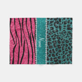 Aangepaste naam turquoise leopard roze glitter zeb fleece deken (Voorkant (Horizontaal))
