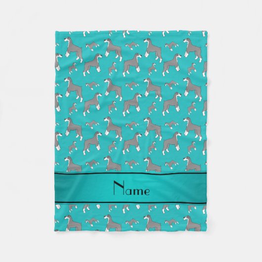 Aangepaste naam turquoise Miniature Schnauzer dogs Fleece Deken (Voorkant)