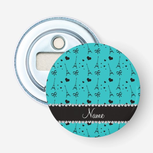 Aangepaste naam turquoise paris eiffel tower button flesopener (Voorkant)
