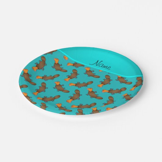 Aangepaste naam turquoise platypus patroon papieren bordje (Gekanteld)