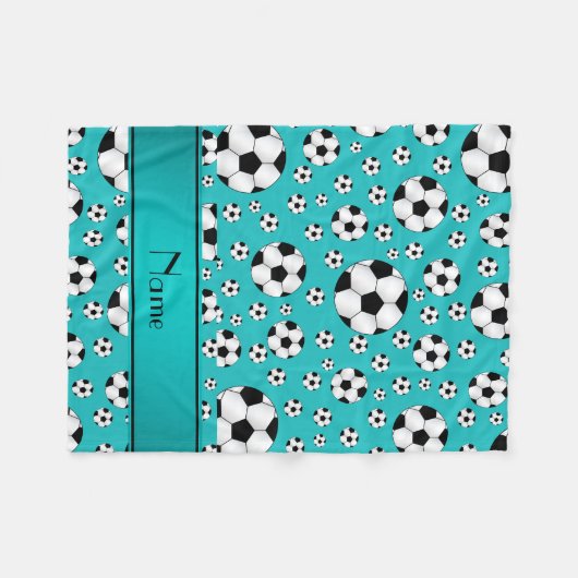 Aangepaste naam: turquoise-voetballen en stripe fleece deken (Voorkant (Horizontaal))