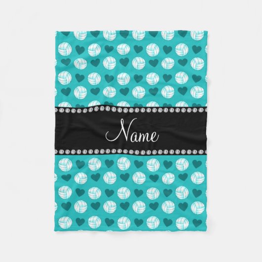 Aangepaste naam turquoise volleyballen en harten fleece deken (Voorkant)