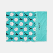 Aangepaste naam turquoise volleyballsilhouettes fleece deken (Voorkant (Horizontaal))
