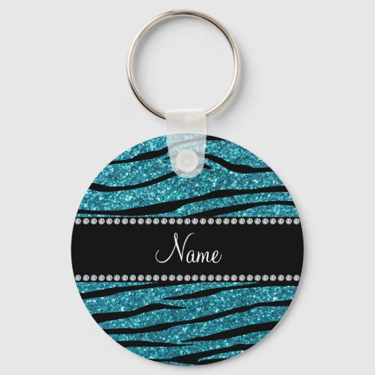 Aangepaste naam turquoise zebra stripes sleutelhanger (Voorkant)