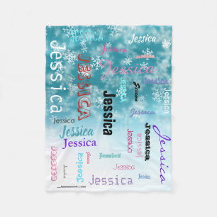 Aangepaste naam Typografie Aqua Blue Snowflakes Fleece Deken