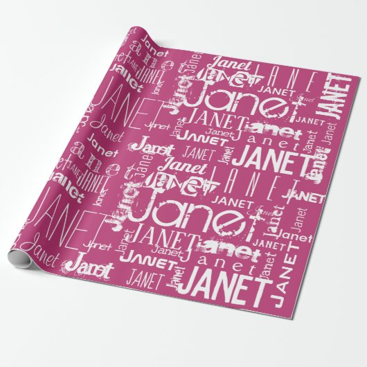 Aangepaste naam Typografie Roze Word Cloud Cadeaupapier (Uitgerold)