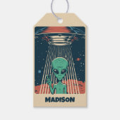 Aangepaste naam UFO Alien Cadeaulabel (Voorkant)
