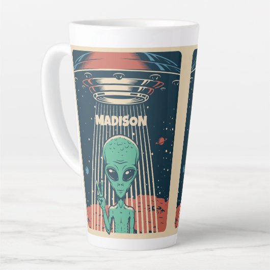 Aangepaste naam UFO Alien Latte Mok (Linkerhoek)