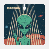Aangepaste naam UFO Alien Metalen Ornament (Voorkant)