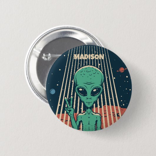 Aangepaste naam UFO Alien Ronde Button 5,7 Cm (Voorkant /achterkant)