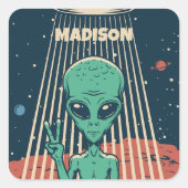 Aangepaste naam UFO Alien Vierkante Sticker (Voorkant)