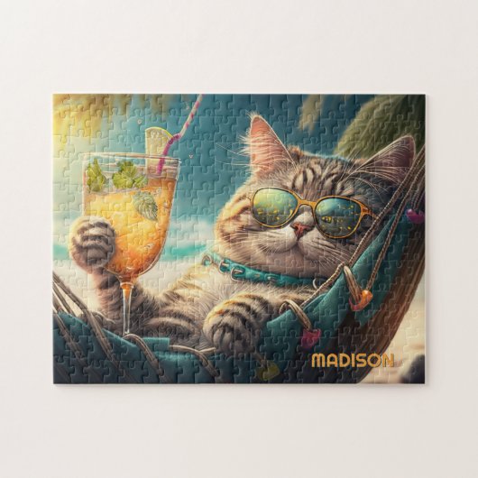 Aangepaste Naam Vakantie Kat Legpuzzel (Horizontaal)