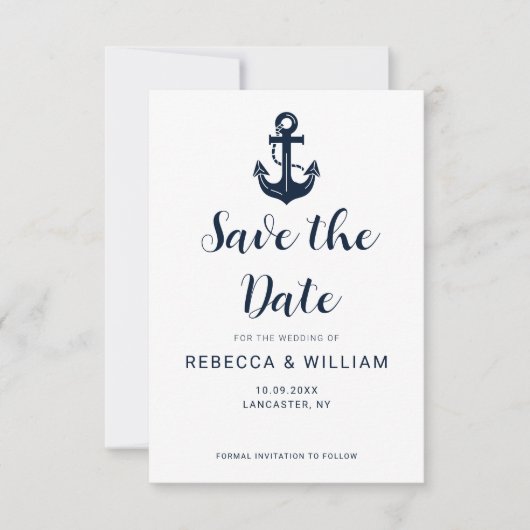 Aangepaste naam van boot anker Nautical Save The Date (Voorkant)