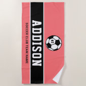 Aangepaste naam van Coral Soccer Player Strandlaken (Voorkant)
