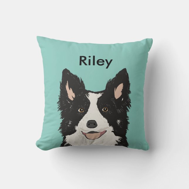 Aangepaste naam van de douanegrens Collie Pillow Kussen (Voorkant)