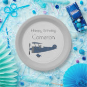 Aangepaste naam van Navy Blue  Plane Boy Papieren Bordje (Feest)