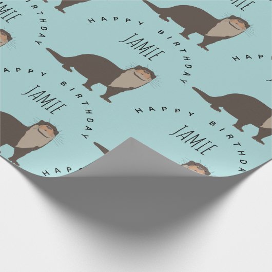 Aangepaste naam van Otter Pattern Birthday Cadeaupapier (Hoek)