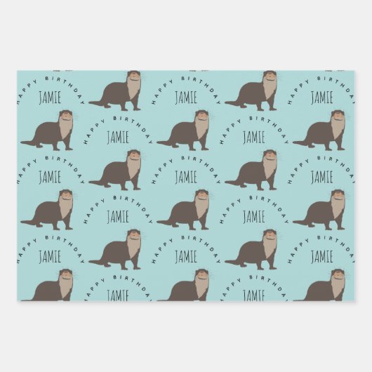 Aangepaste naam van Otter Pattern Birthday Inpakpapier Vel (Voorkant 3)