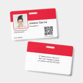 Aangepaste naam van werknemer Foto en QR-code Rood Badge (Voor- en achterkant)