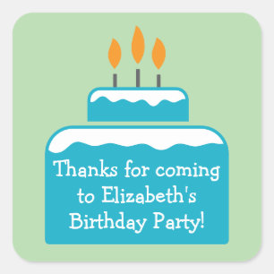 Aangepaste Naam Verjaardag Party Cake Modern Favor Vierkante Sticker