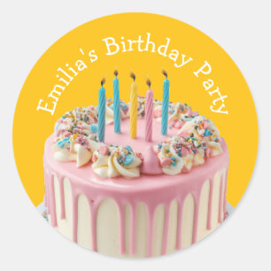 Aangepaste Naam Verjaardag Party Drip Cake Kaarsen Ronde Sticker