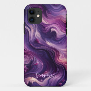 Aangepaste naam Vibrant Paarse gegoten verffect iPhone 11 Hoesje