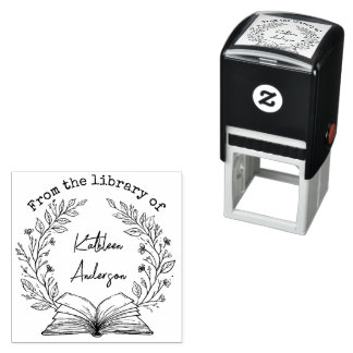 Aangepaste naam Vintage bloemenkrans Boek Club Zelfinktende Stempel