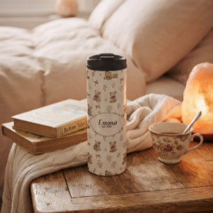 Aangepaste naam Vintage Cozy Cottagecore Teddybeer Thermosbeker