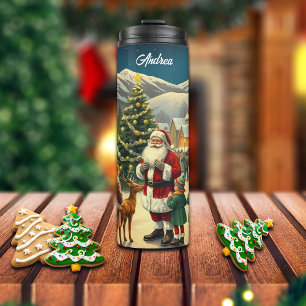 Aangepaste naam Vintage Kerst Illustratie Thermosbeker