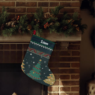 Aangepaste Naam - Vintage Nostalgische Breistijl Grote Kerstsok