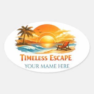 Aangepaste naam Vintage Tropisch Strand Ovaal Reis Ovale Sticker