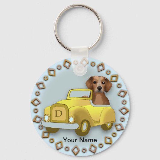 Aangepaste naam voor "Beagle Driving Car" Sleutelhanger (Voorkant)