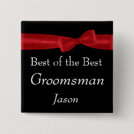 Aangepaste naam voor beste GROOMSMAN Red Bow Wedde Vierkante Button 5,1 Cm