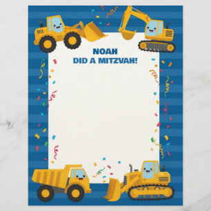 Aangepaste naam voor bouwtrucks Mitzvah Notes Briefhoofd