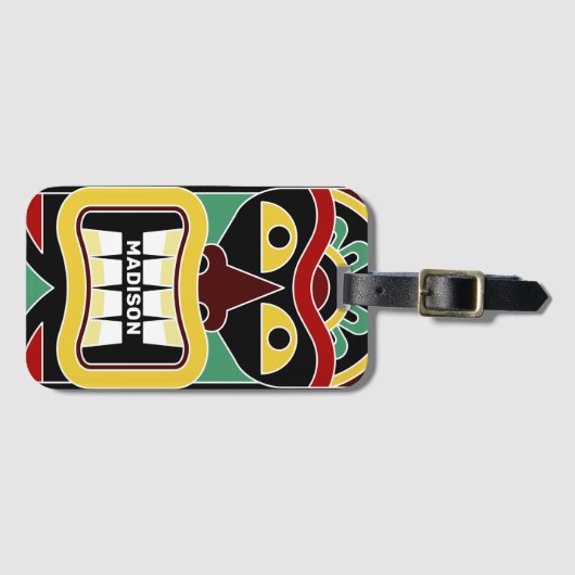 Aangepaste naam voor Cool Tiki Totem Bagagelabel (Voorkant (horizontaal))