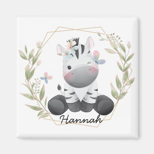 Aangepaste naam voor Cute Baby Zebra Flower Wreate Magneet