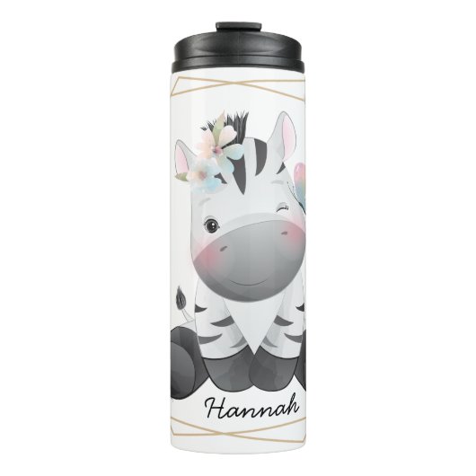 Aangepaste naam voor Cute Baby Zebra Flower Wreate Thermosbeker (Voorkant)
