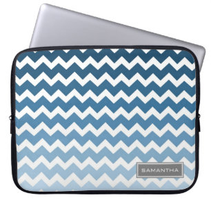 Aangepaste naam voor laptop Blue Ombre Chevron Laptop Sleeve