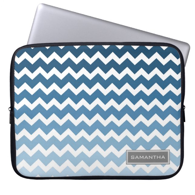 Aangepaste naam voor laptop Blue Ombre Chevron Sleeve (Voorkant)