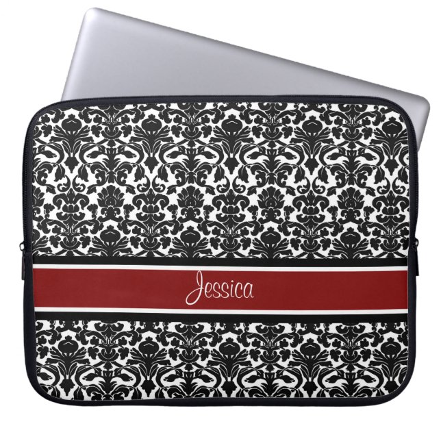 Aangepaste naam voor Laptop Red Damask Laptop Sleeve (Voorkant)