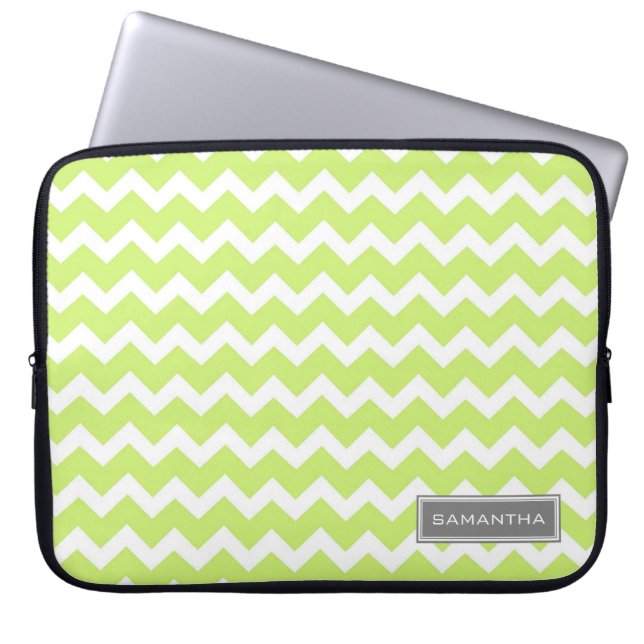Aangepaste naam voor Limoen Chevron-laptop Laptop Sleeve (Voorkant)