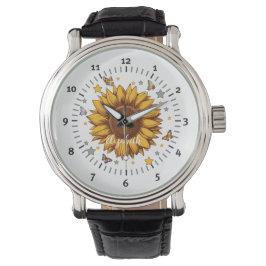 Aangepaste naam voor meisje retro zonnebloem cadea horloge