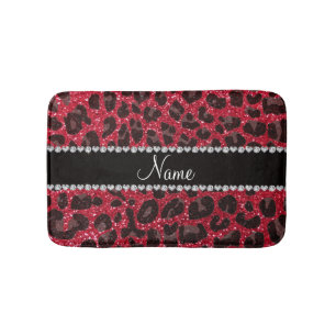 Aangepaste naam voor rode glitter leopard print badmat
