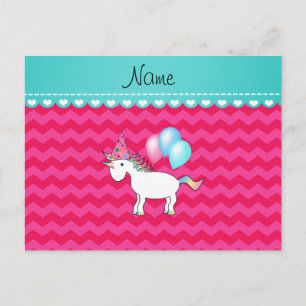 Aangepaste naam voor unicorn hotroze chevrons briefkaart