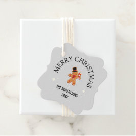 Aangepaste naam Vrolijk Kerst peperkoek man grijs Bedankjes Labels