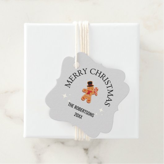 Aangepaste naam Vrolijk Kerst peperkoek man grijs Bedankjes Labels (In situ)