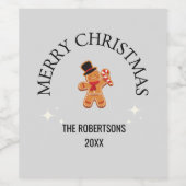 Aangepaste naam Vrolijk Kerst peperkoek man grijs Wijn Etiket (Enkel label)